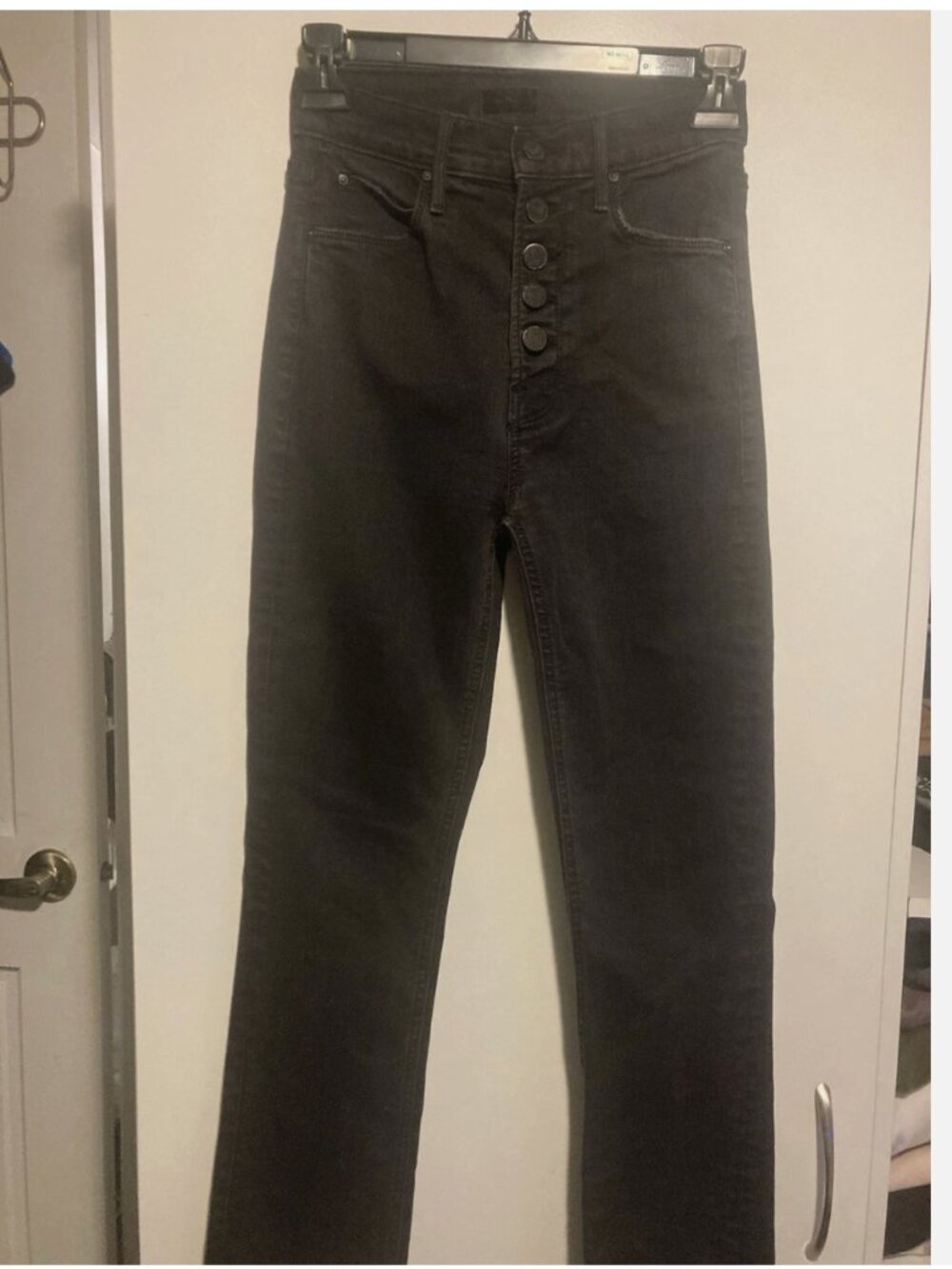 Mother The Pixie Dazzler Ankle Fray Flare Jeans Denim Black Raw Finish Size 25